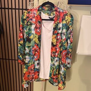 Slinky Brand Colorful Floral Cardigan